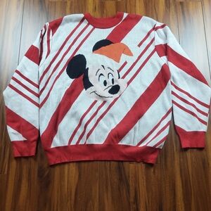 Disney Santa Mickey Mouse Holiday Sweater With Candy Cane Stripes Size Large